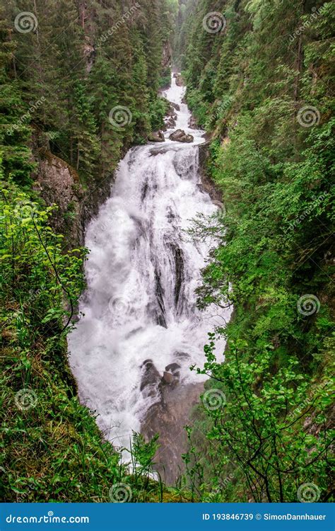 Riva Waterfall At Dolomite Mountain In Italy Stock Photography