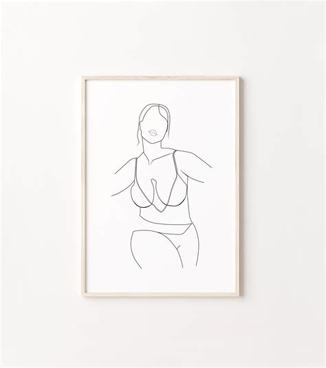 Body Line Drawing Body Positive Curvy Woman Art Big Girl Etsy