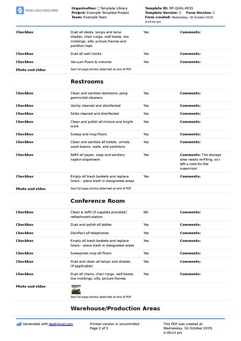 Commercial Cleaning Checklist Template Free Editable Checklist