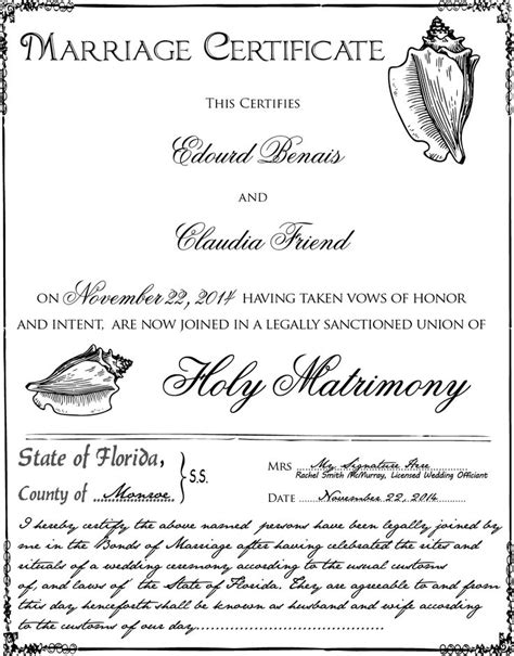 Marriage Certificate With An Image Of A Bride And Grooms Wedding Rings