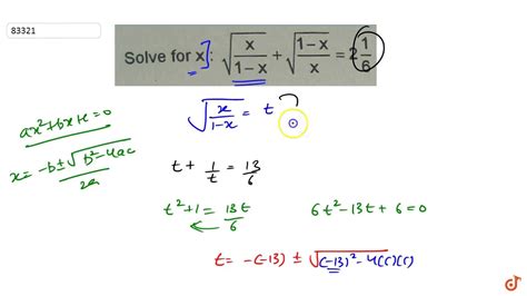 Solve For X `sqrt X 1 X Sqrt 1 X X 2 1 6` Youtube