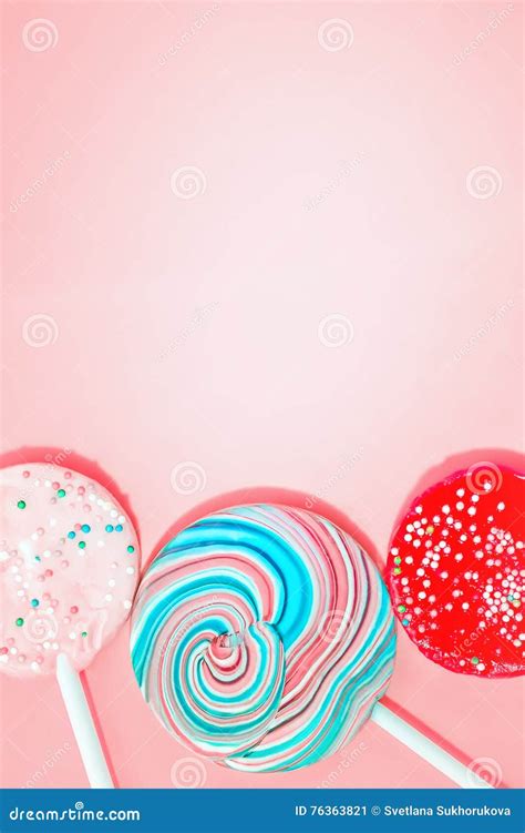 Pink Background With Colored Candy Stock Image Image Of Circle Image