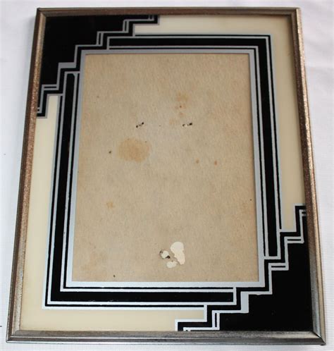 Vintage Art Deco Black And Silver Reverse Painted Glass Picture Frame