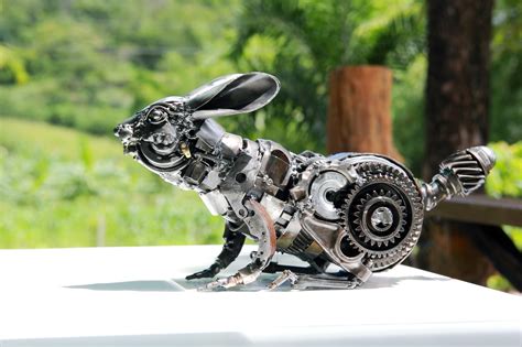 Rabbit Metal Sculpture Crawl Sculpture By Mari9art Metal