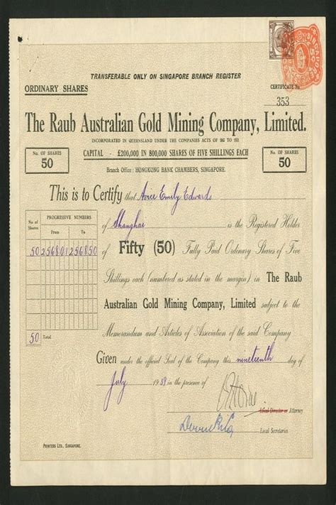 311 Raub Australian Gold Mining Co Ltd 2 Examples 50 And 100 5 S