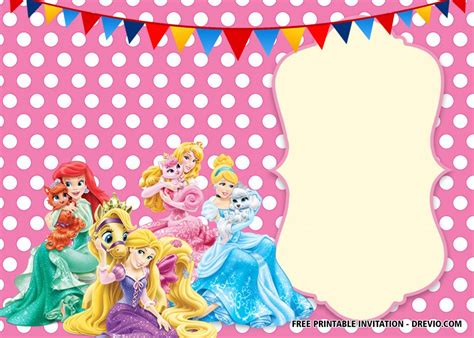 Free Printable Disney Princess Polkadot Invitation Templates Download