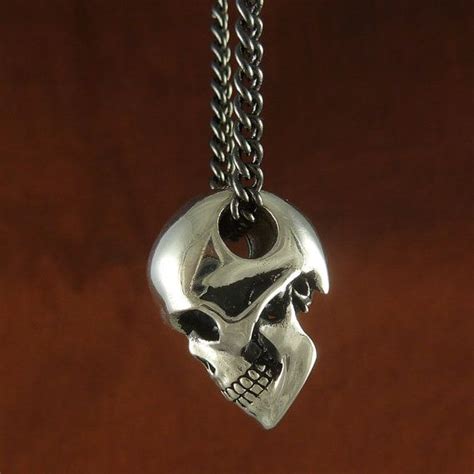 Skull Necklace For Men Antique Silver Human Skull Pendant Etsy In