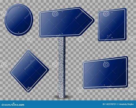 Traffic Signs Blue Road Board Text Mockup Signage Highway City Set