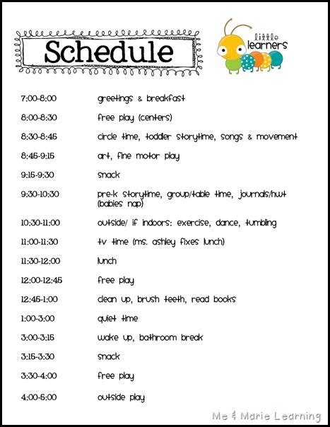 Schedule Daycare Lesson Plans Daycare Curriculum Preschool Schedule