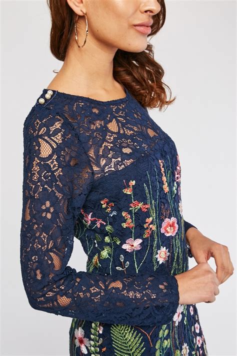 Botanical Flower Embroidered Lace Dress Just 7