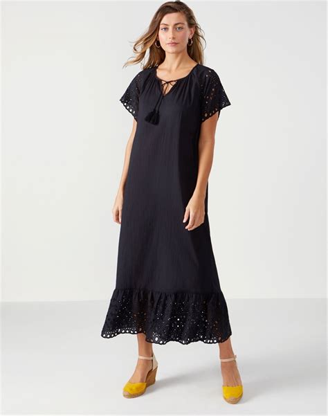 Black Cotton Embroidered Maxi Dress Pure Collection