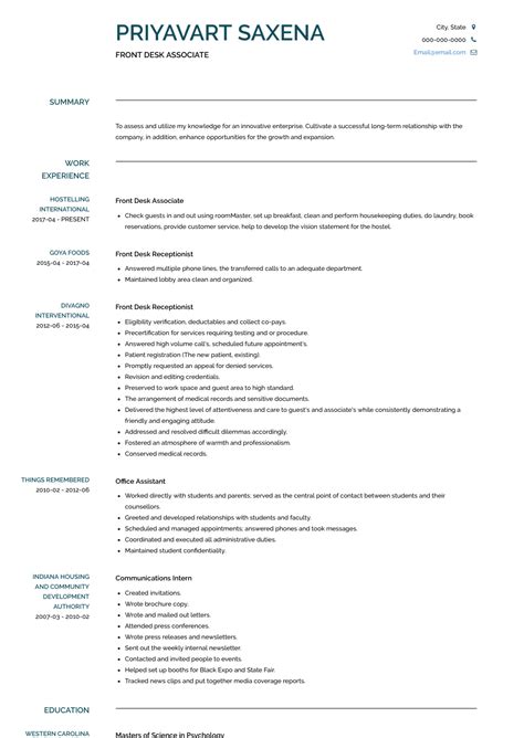 Front Desk Associate Resume Samples And Templates Visualcv