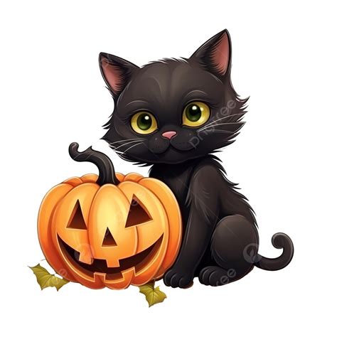Black Cat And Pumpkin Happy Halloween Vector Illustration Isolated