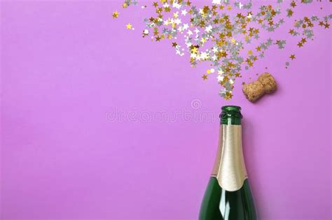 Creative Flat Lay Composition With Bottle Of Champagne Party