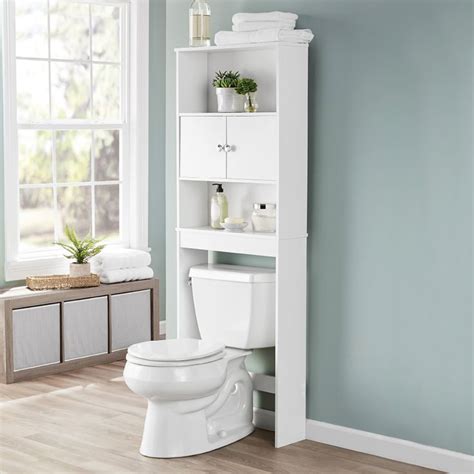 White 23 In W Bathroom Space Saver Cabinet With 3 Fixed Shelves