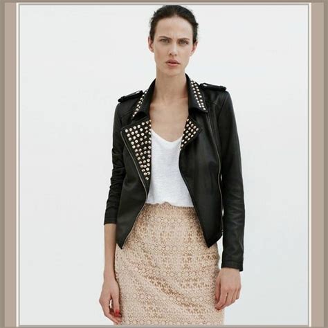 Leather jacket with gold zippers. Gold Rivet Collar Black Faux Leather Retro Moto Jacket ...