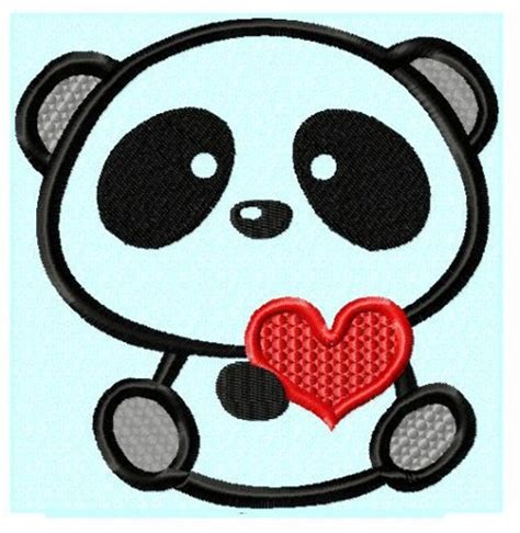 Cute Love Panda Bear With Heart Applique Embroidery Design Etsy