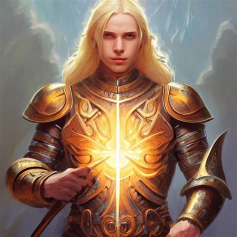 Portrait Of An Aasimar Paladin Blond Young Man With Stable Diffusion
