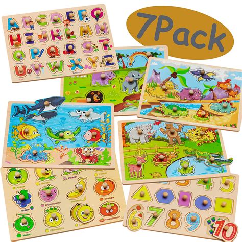 Buy 7 Pack Wooden Puzzles For Toddlers 1 2 3 4 Years Old 7 Colorful