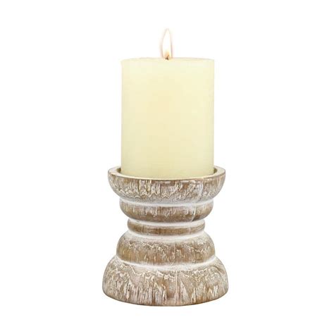 Stonebriar Collection 4 In White Wood Beach House Pillar Candle Holder