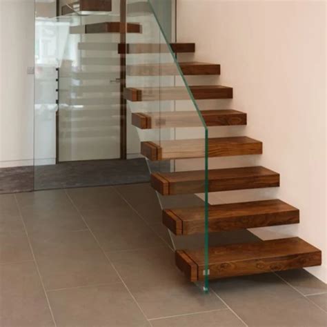 Indoor Build Glass Floating Staircase Design With Wooden Treads Buy