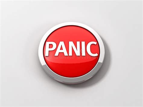 Red Reflective Panic Button With Chrome Ring On White Background Stock