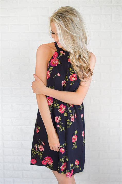 Navy And Floral Halter Dress The Pulse Boutique