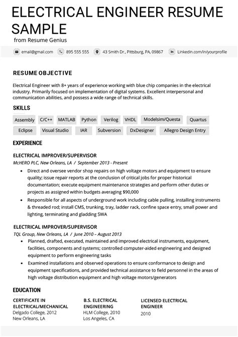 You can customize the resume templates to any format you want: Electrical Engineer Resume Example & Writing Tips | Resume ...