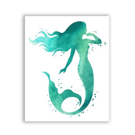 Watercolor Mermaid Wall Art Print Poster Hand Drawn Classical Character