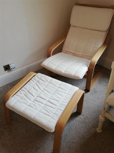 Ikea Poang Chair And Footstool Great Condition With Cream Covers In