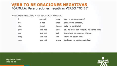 english level 1 beginners lesson 11 verb to be oraciones negativas y contracciones by sena youtube