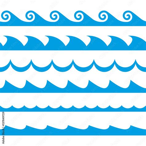 Wave Set Waves Seamless Pattern Decoration Template Of Sea And Ocean