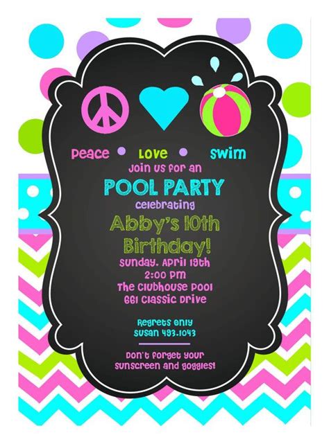 Personalized Girls Peace Love Swim Birthday Party Digital Invitation Printable Diy Swim