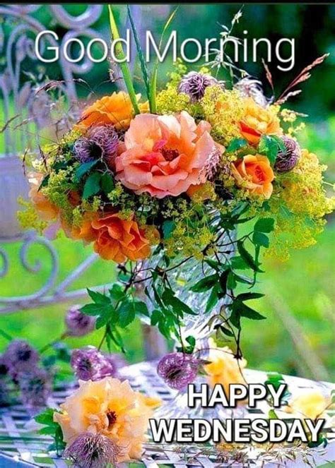 Good Morning Happy Wednesday With Vase Of Flowers Pictures Photos