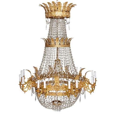 Empire Style Ormolu And Cut Glass Eighteen Light Chandelier Mayfair