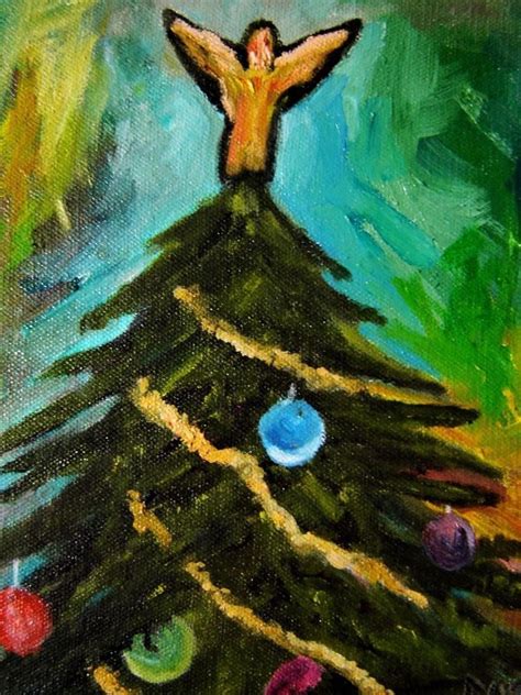 Original Oil Painting Christmas Tree Angel Abstract Art D Oberling Abstract Christmas Tree