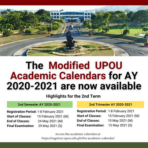 Modified Upou Semester And Trimester Academic Calendars For Ay 2020