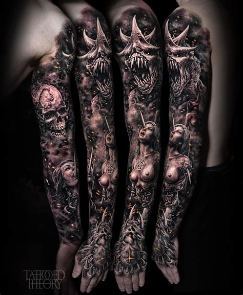Demonic Sleeve By Javi Antunez Skull Sleeve Tattoos Best Sleeve Tattoos Men Tattoos Arm Sleeve