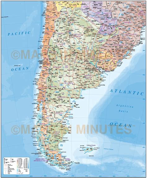 Digital Vector Argentina Deluxe Political Road And Rail Map Plus Land And