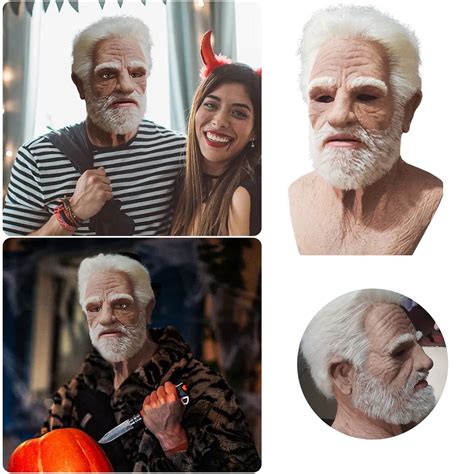 Wtn Halloween Face Old Grandpa Shaped With Wig Realistic Latex Old Man