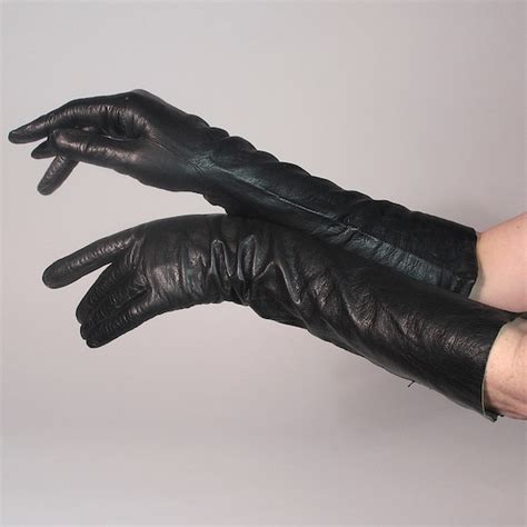 Elbow Length Black Kid Gloves French Kid Leather S