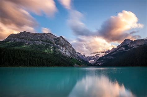 Lake Louise At Sunset In Banff National Park Canada Stock Image