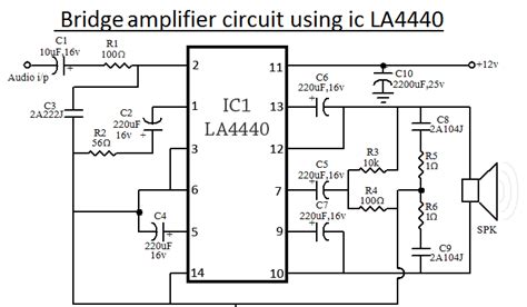 The amplifier circuit uses very less components but a very high quality with. LA4440 IC Amplifier Circuit Diagram