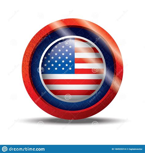 Usa Flag Button Vector Illustration Decorative Background Design Stock