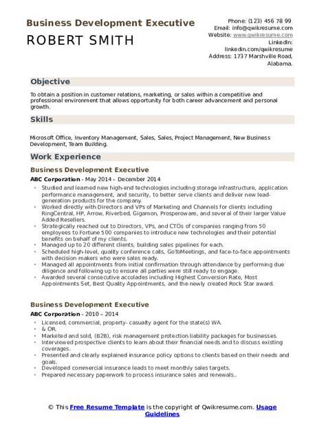 Download Free Business Development Executive Resume Business