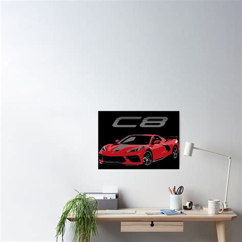 Red Chevy Corvette C8 Mid Engine Poster For Sale By Fromthe8tees