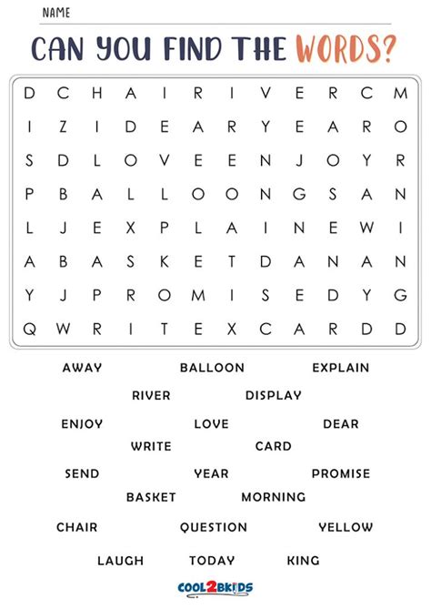 Printable 2nd Grade Word Search Cool2bkids