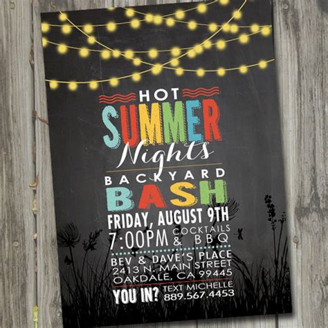 Hot Summer Nights Party Invitation Printable Summer Party Invitation Backyard Bbq Invitation