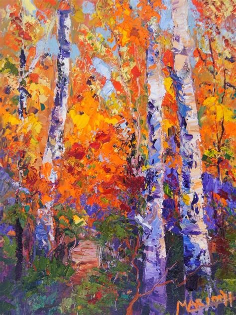 Palette Knife Painters International Autumn Birches Oil On Canvas