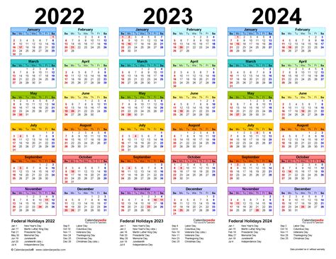 2022 2024 Three Year Calendar Free Printable Word Templates